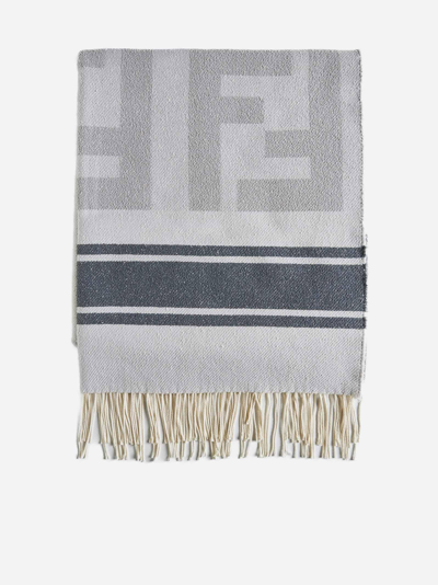 Fendi Ff Cotton Blend Beach Towel In Light Grey