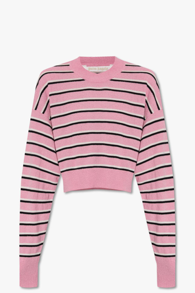 Palm Angels Cropped Sweater With Stripes In Pink Multicolor