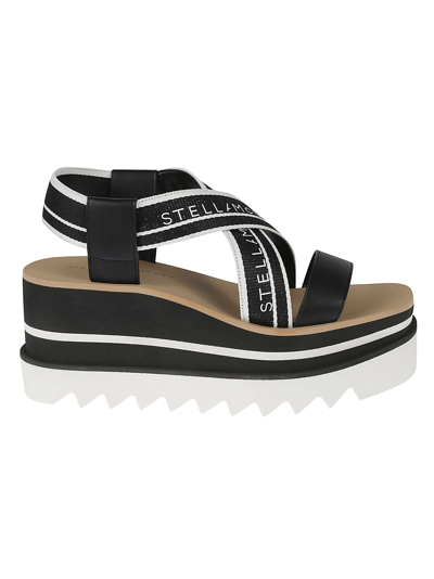 Stella Mccartney Stripy Webbing Sandals In Black/white