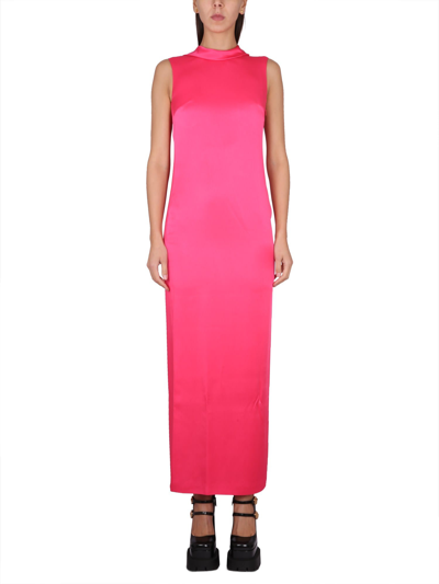 Versace Long Sleeveless Dress With Ring Neckline In Fucsia