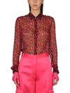 Versace Logo-print Semi-sheer Silk Shirt In Fucsia