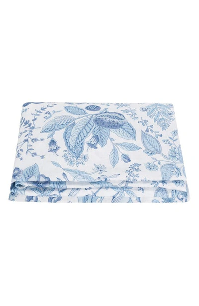 Matouk Pomegranate Linen Flat Sheet In Porcelain Blue