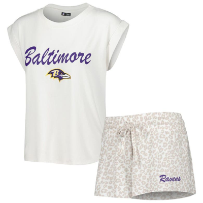 Concepts Sport Women's  White, Cream Baltimore Ravens Montana Knit T-shirt And Shorts Sleep Set In White,cream