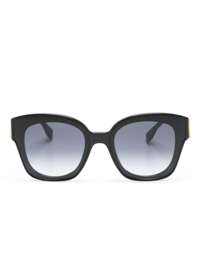 Fendi Logo-plaque Geometric-frame Sunglasses In Black