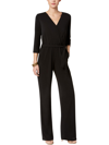 Shop Ny Collection Petites Womens V-neck Belted Jumpsuit In Black