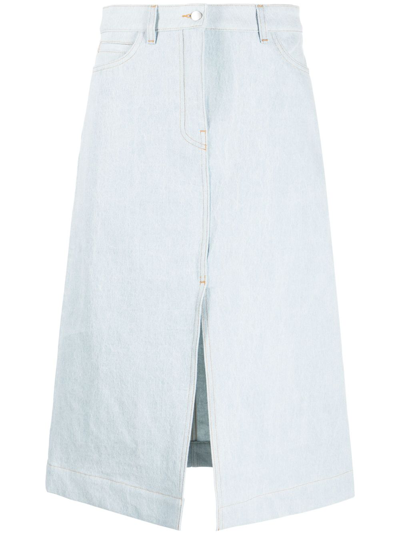 Studio Nicholson Soro Front-slit Denim Midi Skirt In Ice Blue