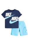 Nike Kids' Boys Blue Cotton Logo Shorts Set In Baltic Blue/mid Navy