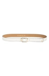 Kate Spade Stitched Feather Edge Belt In Optic White/polished Gold
