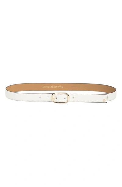 Kate Spade Stitched Feather Edge Belt In Optic White/polished Gold