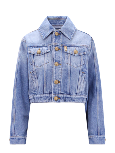Balmain Oversize Vintage Cotton Denim Jacket In Blue