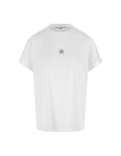 Stella Mccartney Crystal Mini-star Embroidery T-shirt In Bianco