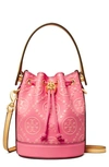 Tory Burch T Monogram Mini Leather Bucket Bag In Pink Fluorite M