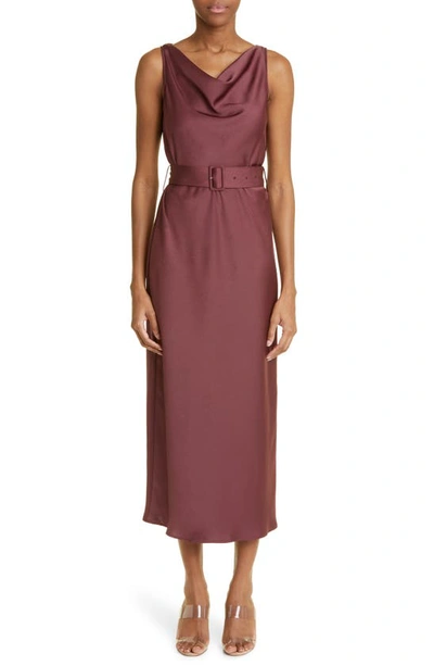 Lapointe Satin Bias Belted Maxi Dress In Merlot