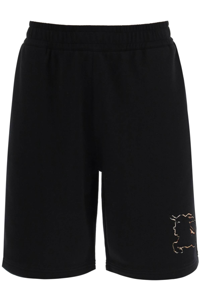 Burberry Ekd-motif Cotton Shorts In Black