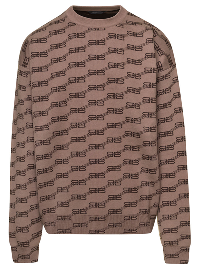 Balenciaga Beige Knit Jumper With All-over Monogram Jacquard In Cotton Blend Man