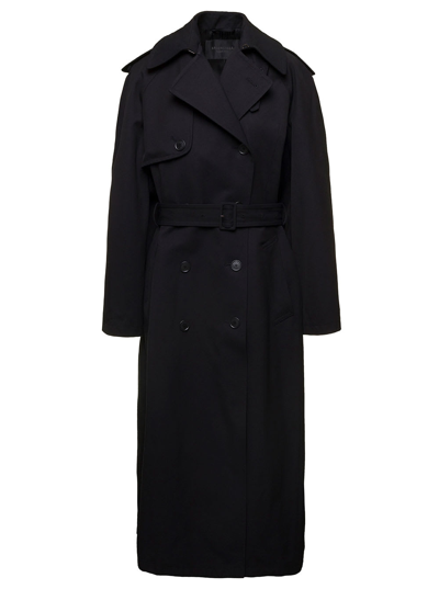 BALENCIAGA BALENCIAGA BLACK DOUBLE-BREASTED TRENCH COAT WITH BELT IN WOOL AND COTTON WOMAN