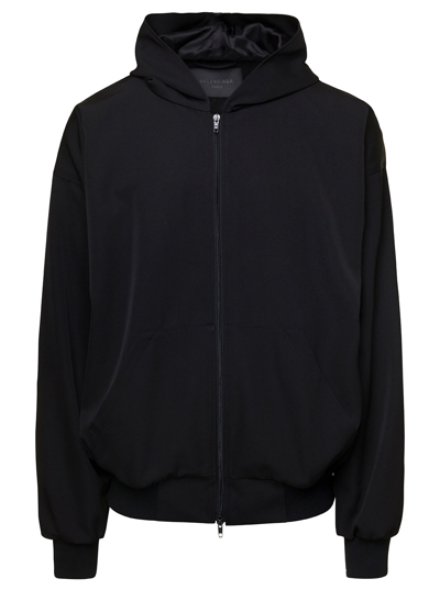 BALENCIAGA BALENCIAGA BLACK ZIP-UP HOODIE IN WOOL MAN