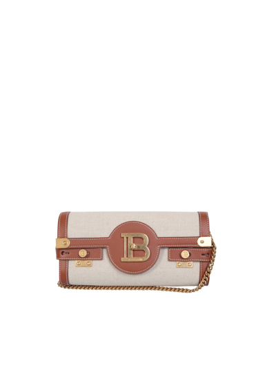 Balmain Clutch B-buzz 23 In Leather And Canvas In Neutrals