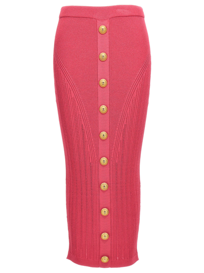 Balmain Gold Button Skirt In Pink