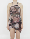Balmain Abstract Pattern Halterneck Dress In Multicolor