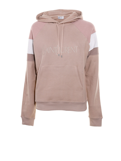 Saint Laurent Sweatshirt With Hood And Embroidered Logo In Nude Rose