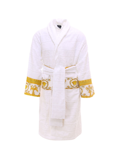 Versace I Love Baroque Logo-jacquard Cotton Bathrobe In White