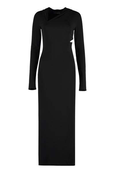 Versace Cutout Hooded Stretch-jersey Maxi Dress In Nero