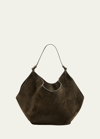 Khaite Lotus Medium Suede Shoulder Bag In Dark Olive