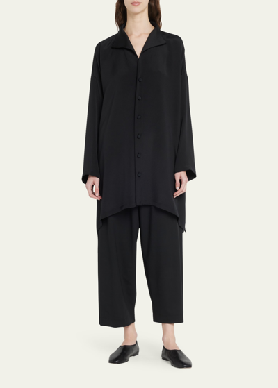 Eskandar Wide Aline Shirt With Open Standup Collar Long Plus In Black