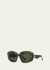 Loewe Jade Acetate Rectangle Sunglasses With Golden Accents In Sdkgrn/brn