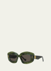 Loewe Silver Screen 49mm Rectangular Sunglasses In Sdkgrn/brn