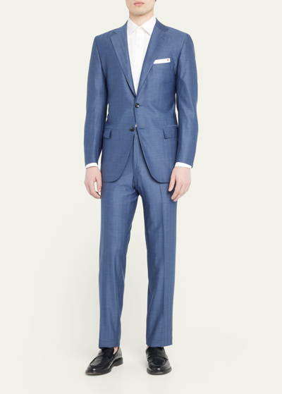 Kiton Herringbone Single-breasted Suit In Blue