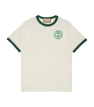 Gucci Double-g Logo Cotton T-shirt In Beige