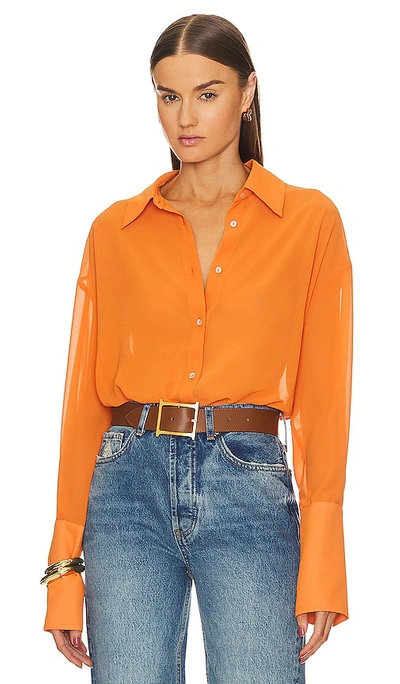 Helsa Sheer Button Slim Shirt In Orange