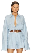 Helsa Linen Button Down Shirt In Chambray Blue