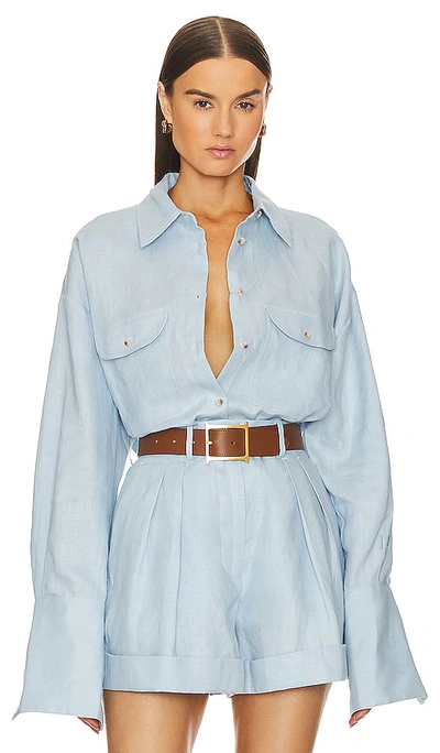 Helsa Linen Button Down Shirt In Chambray Blue