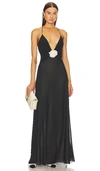 Helsa Sheer Deep V Long Slip Dress In Black