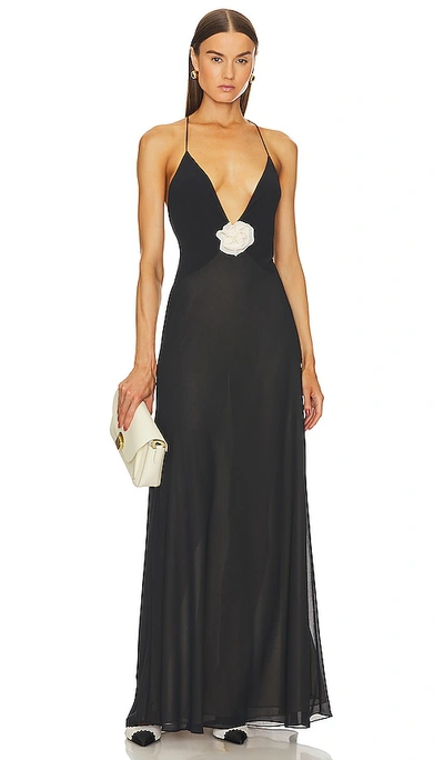 Helsa Sheer Deep V Long Slip Dress In Black