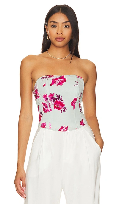 Favorite Daughter The Lanai Floral Strapless Bustier Top In Summer Peony