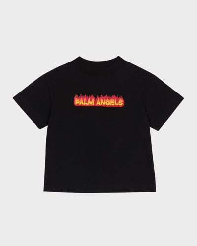 PALM ANGELS BOY'S FLAMES LOGO-PRINT T-SHIRT