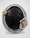 STEPHEN DWECK GARDEN OF STEPHEN FACETED BLACK ONYX RING IN STERLING SILVER WITH 18K GOLD FLOWERS AND DIAMONDS