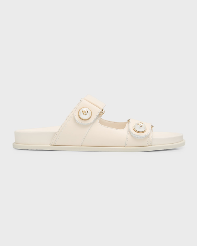 JIMMY CHOO FAYENCE PEARLY-BUTTON SLIDE SANDALS