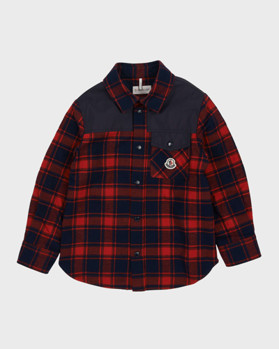 Moncler Babies' Boy's Flannel Button Down Shirt In 70-456 Redblack