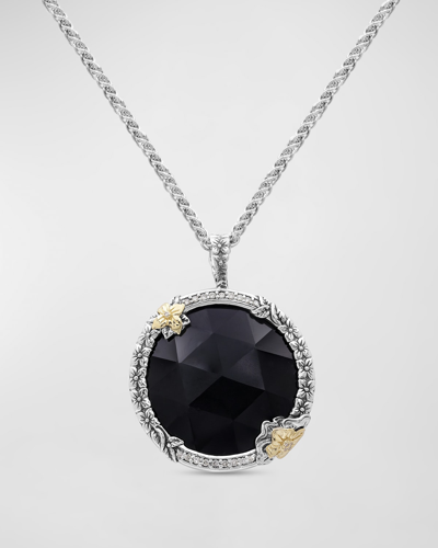 Stephen Dweck Garden Of Stephen Faceted Black Onyx Pendant Necklace In Sterling Silver With 18k Gold Flowers And D