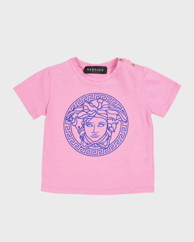 Versace Kids' Medusa Print Cotton Jersey T-shirt In Bright Pinkpurple