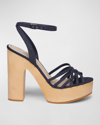 PAIGE CHELSEY DENIM ANKLE-STRAP PLATFORM SANDALS