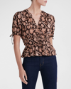 Derek Lam 10 Crosby Rhea Puff Sleeve V-neck Top In Chocolate Multi