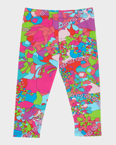Versace Kids' Girl's Floral-print Leggings In Multicolor