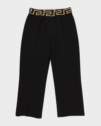 Versace Kids' Boy's Greca Trim Pleated Trousers In Black