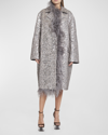 VALENTINO SEQUIN EMBROIDERED LONG COAT WITH FEATHER TRIM